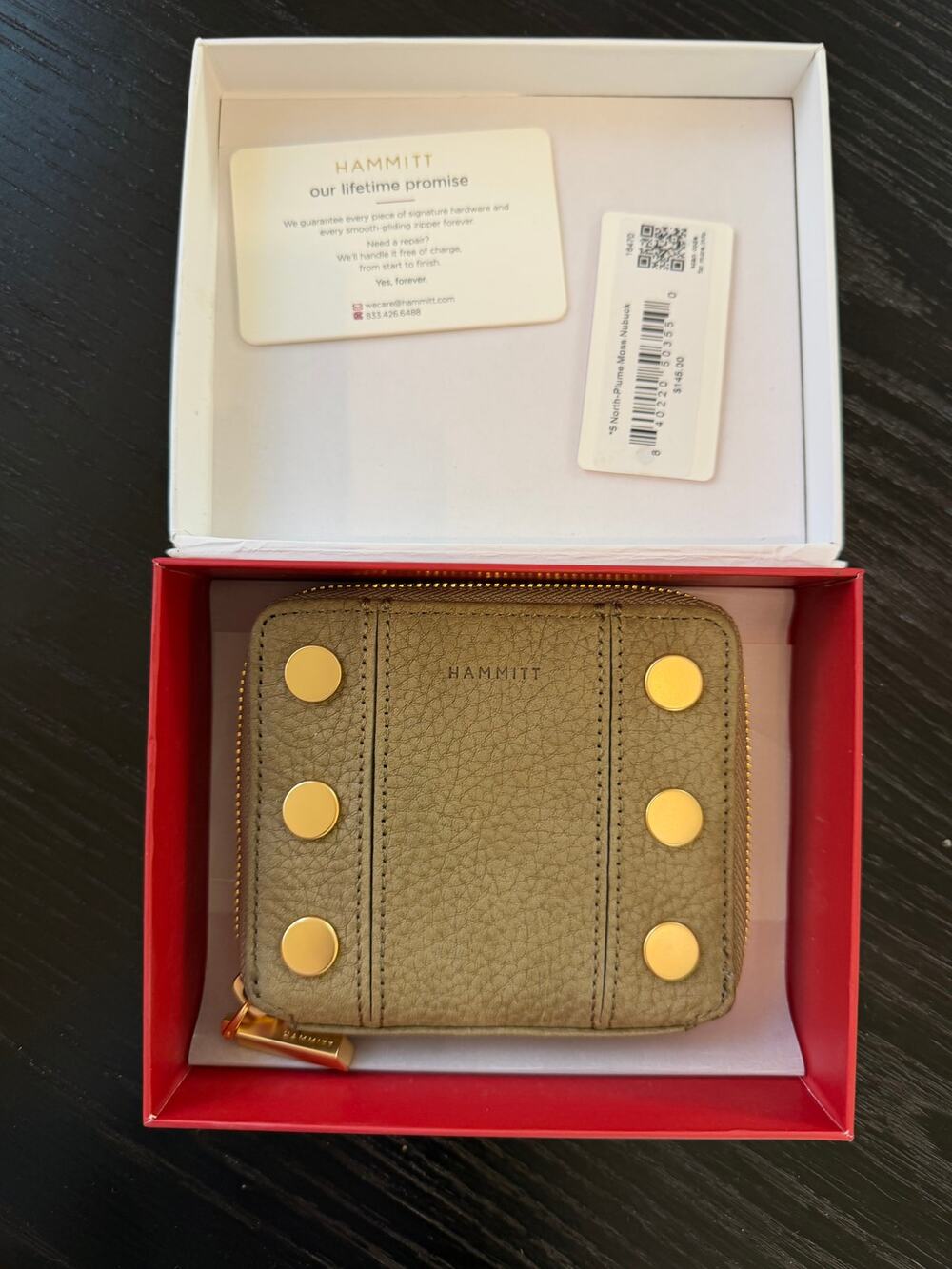 Hammitt NEW 5 North-Plume Moss Nubuck Wallett With Gold Studs